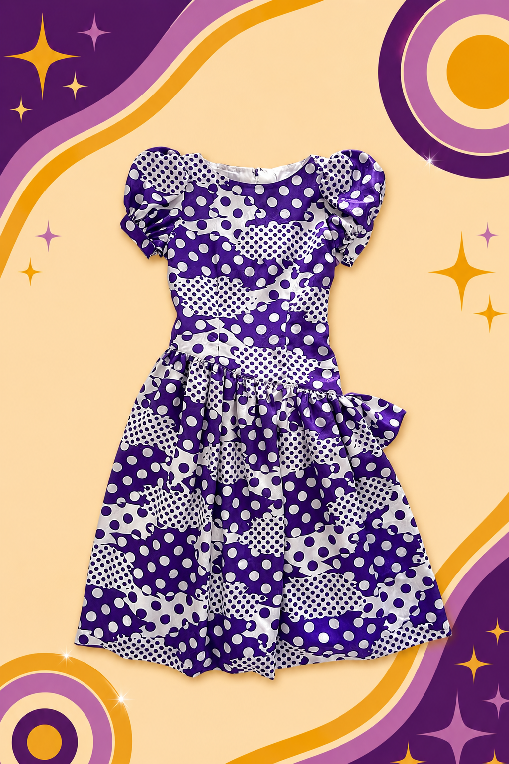 1980's Original Vintage Polka Dot purple Dress