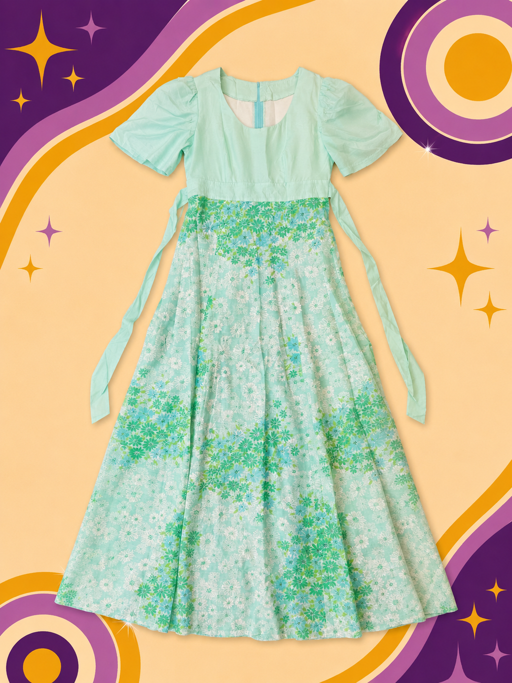 1960's/1970's Original Vintage Handmade Floral Tie Back dress