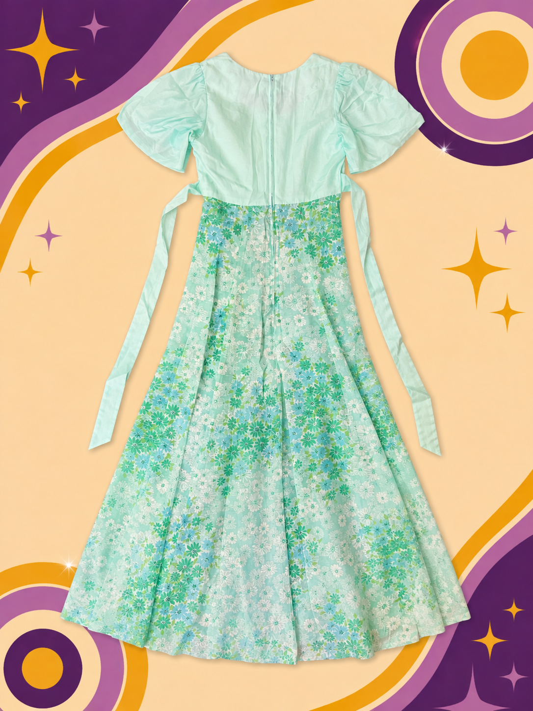 1960's/1970's Original Vintage Handmade Floral Tie Back dress