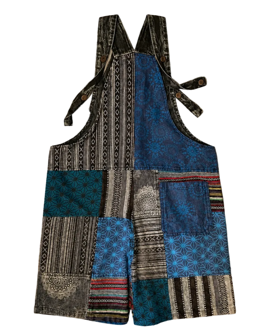 3rd Eye Patchwork 100% Cotton Blue Overalls (Short)