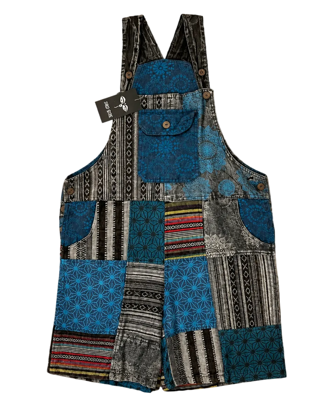 3rd Eye Patchwork 100% Cotton Blue Overalls (Short)