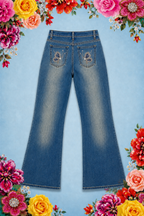 Hand Beaded Bizarro Ferraro Y2K Low Waisted Jeans (Silver Butterly)