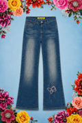 Hand Beaded Bizarro Ferraro Y2K Low Waisted Jeans (Silver Butterly)