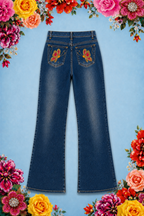 Hand Beaded Bizarro Ferraro Y2K Low Waisted Jeans (Gold Butterfly)