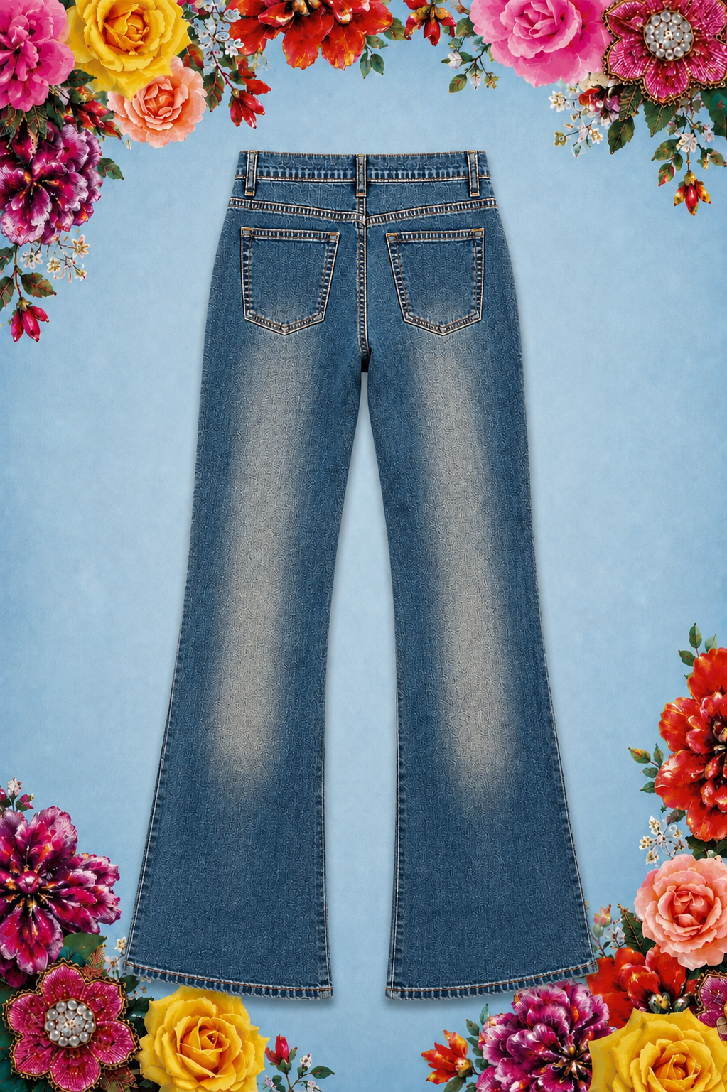 Hand Beaded Bizarro Ferraro Y2K Low Waisted Jeans (Pink Swirls)