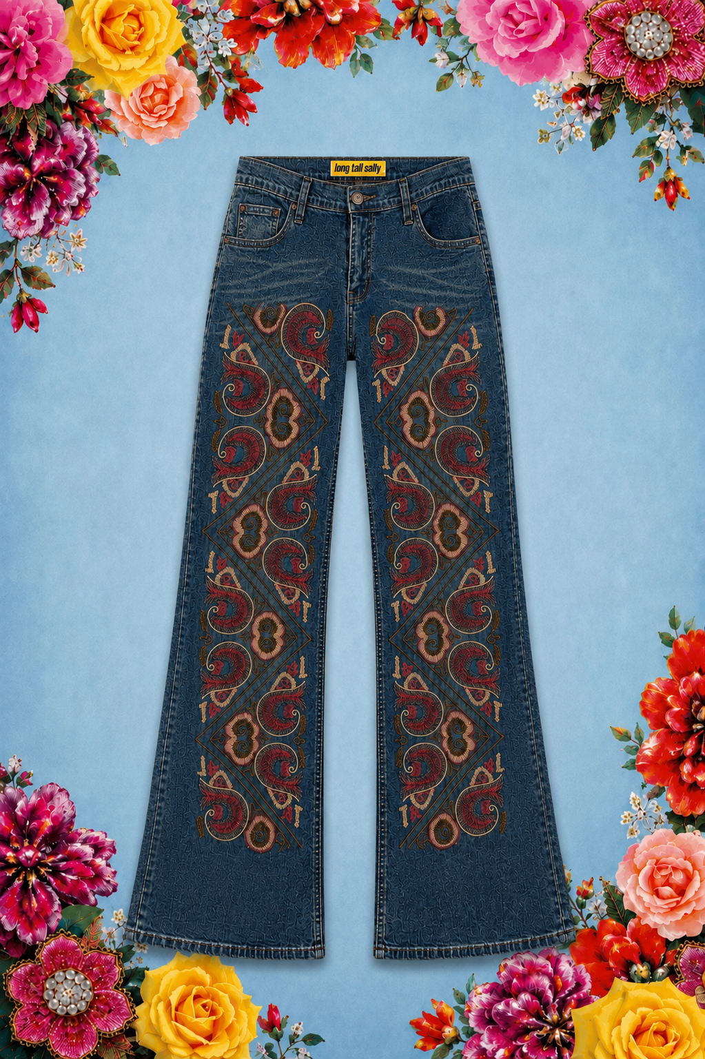 Hand Beaded Bizarro Ferraro Y2K Low Waisted Jeans (Pink Swirls)