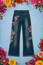 Hand Beaded Bizarro Ferraro Y2K Low Waisted Jeans (Purple/Gold)