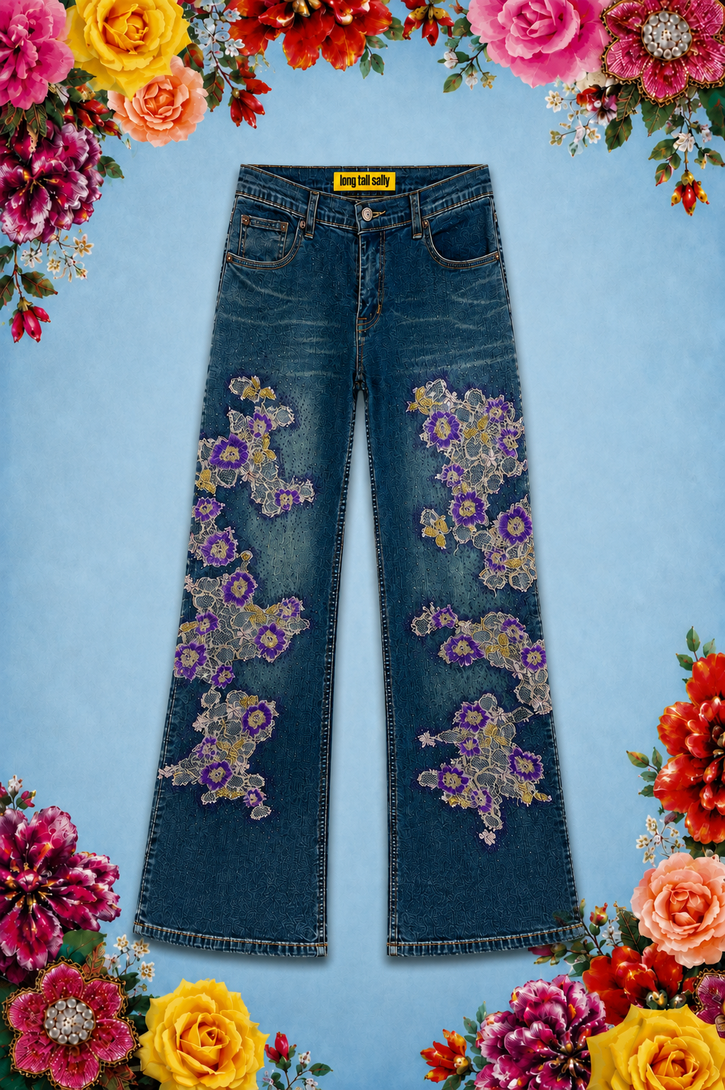 Hand Beaded Bizarro Ferraro Y2K Low Waisted Jeans (Purple/Gold)