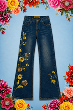 Hand Beaded Bizarro Ferraro Y2K Low Waisted Jeans (Sunflower)