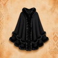 Faux Fur Double Layer Black Poncho