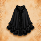 Faux Fur Double Layer Black Poncho