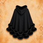 Faux Fur Double Layer Black Poncho