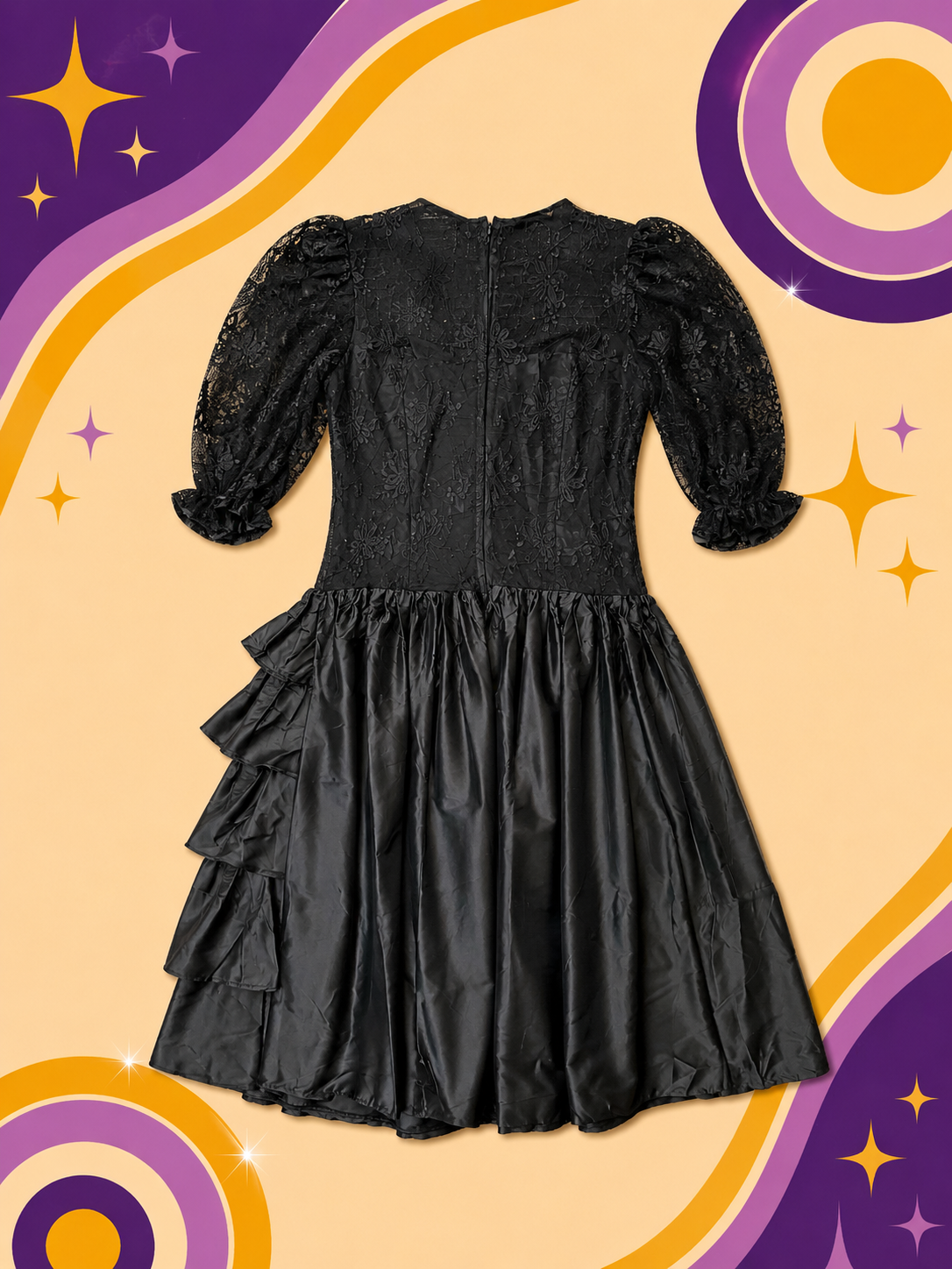 1980's Original Euro Vintage Your Sixth Sense Black Lace Dress