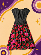 1980's Original Vintage Designer Collection Taffeta Rose Dress