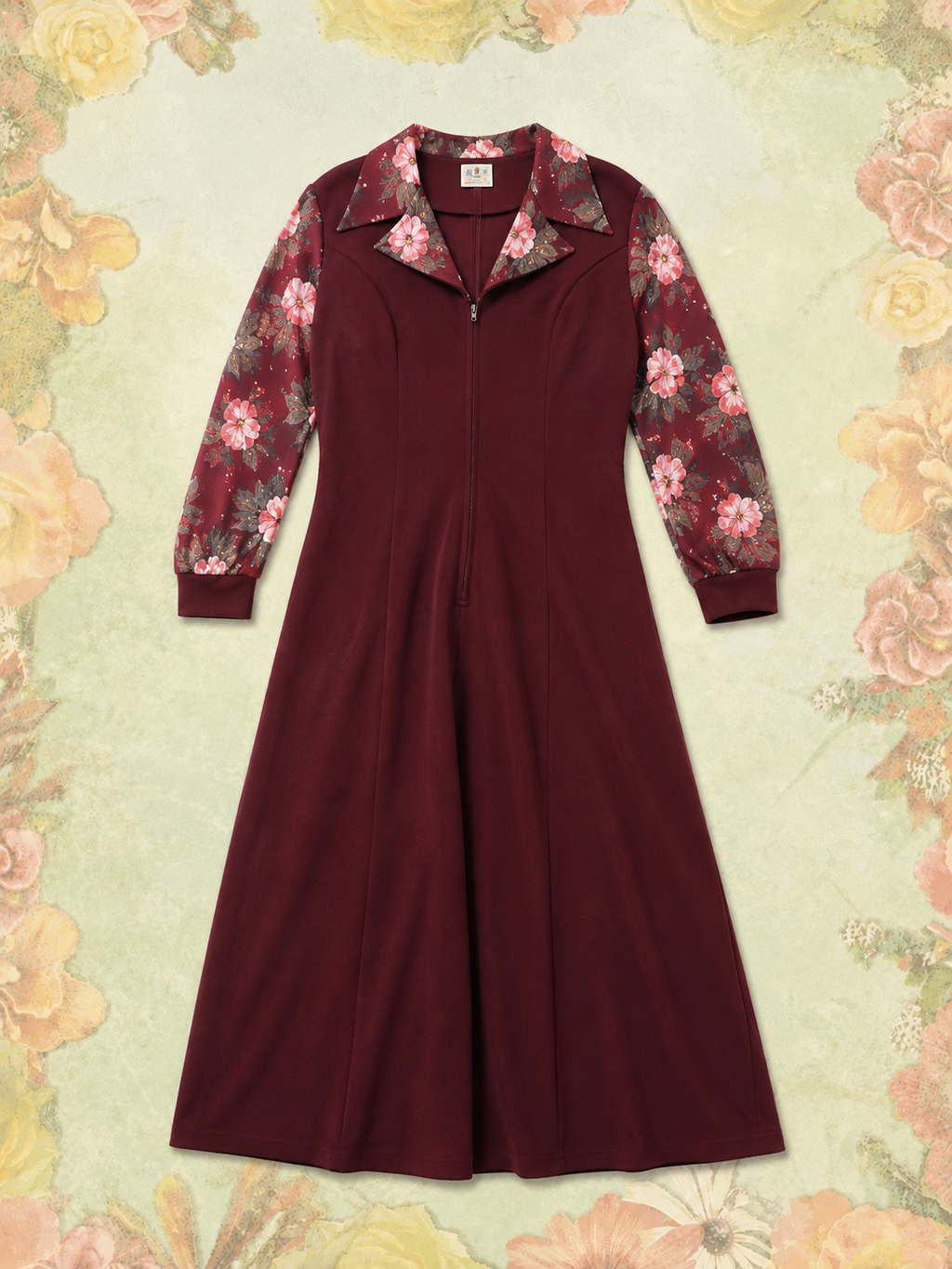 Original Vintage 1970's Luiss Mary of Sweden Brown Floral Dress