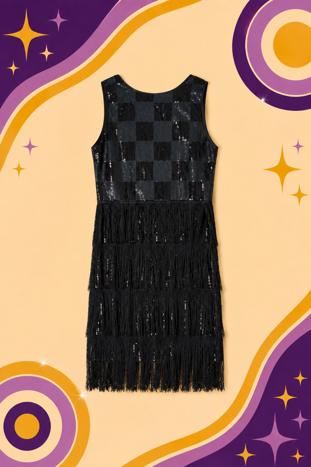 1920's Inspired Black Checkered Flapper Dress