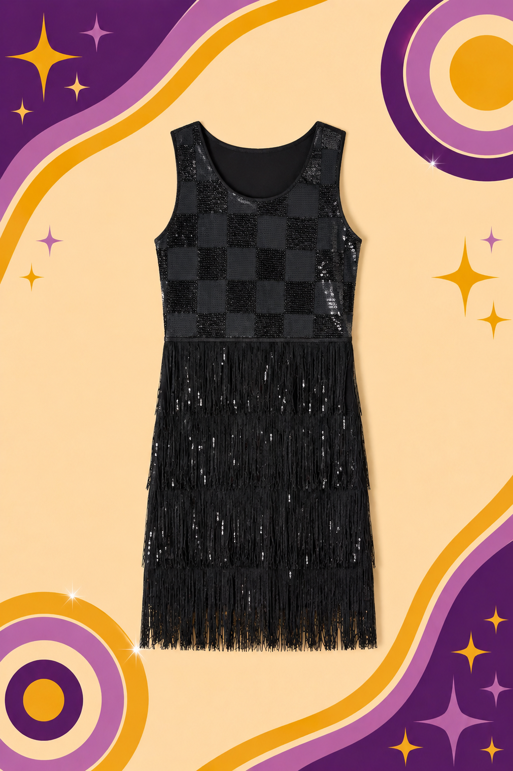 1920's Inspired Black Checkered Flapper Dress