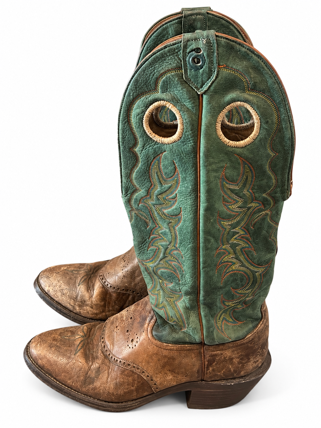 American Vintage Genuine Leather Tony Lama (M10.5) Green Two Tone Cowboy Boots