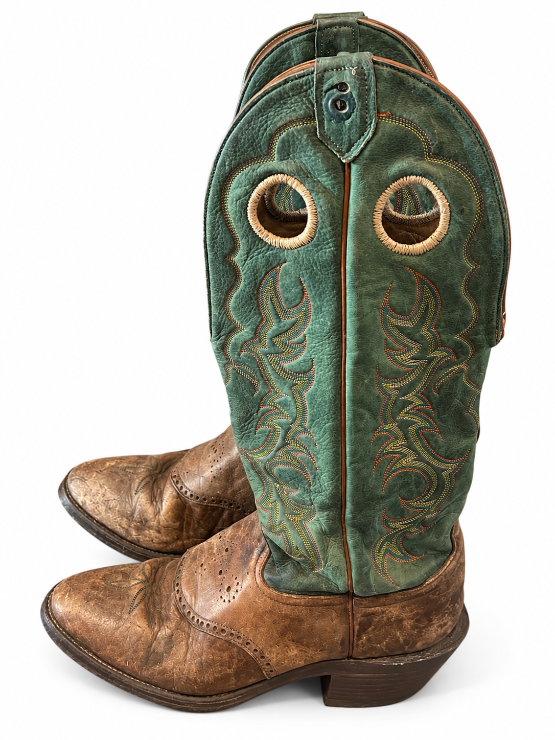 American Vintage Genuine Leather Tony Lama (M10.5) Green Two Tone Cowboy Boots