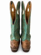 American Vintage Genuine Leather Tony Lama (M10.5) Green Two Tone Cowboy Boots
