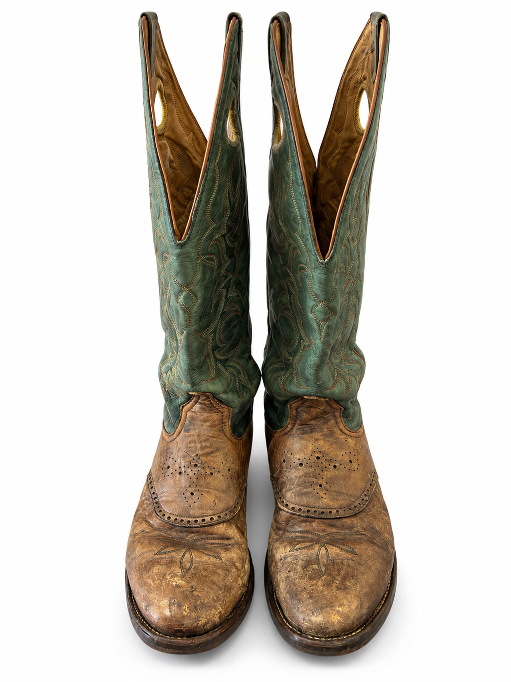 American Vintage Genuine Leather Tony Lama (M10.5) Green Two Tone Cowboy Boots