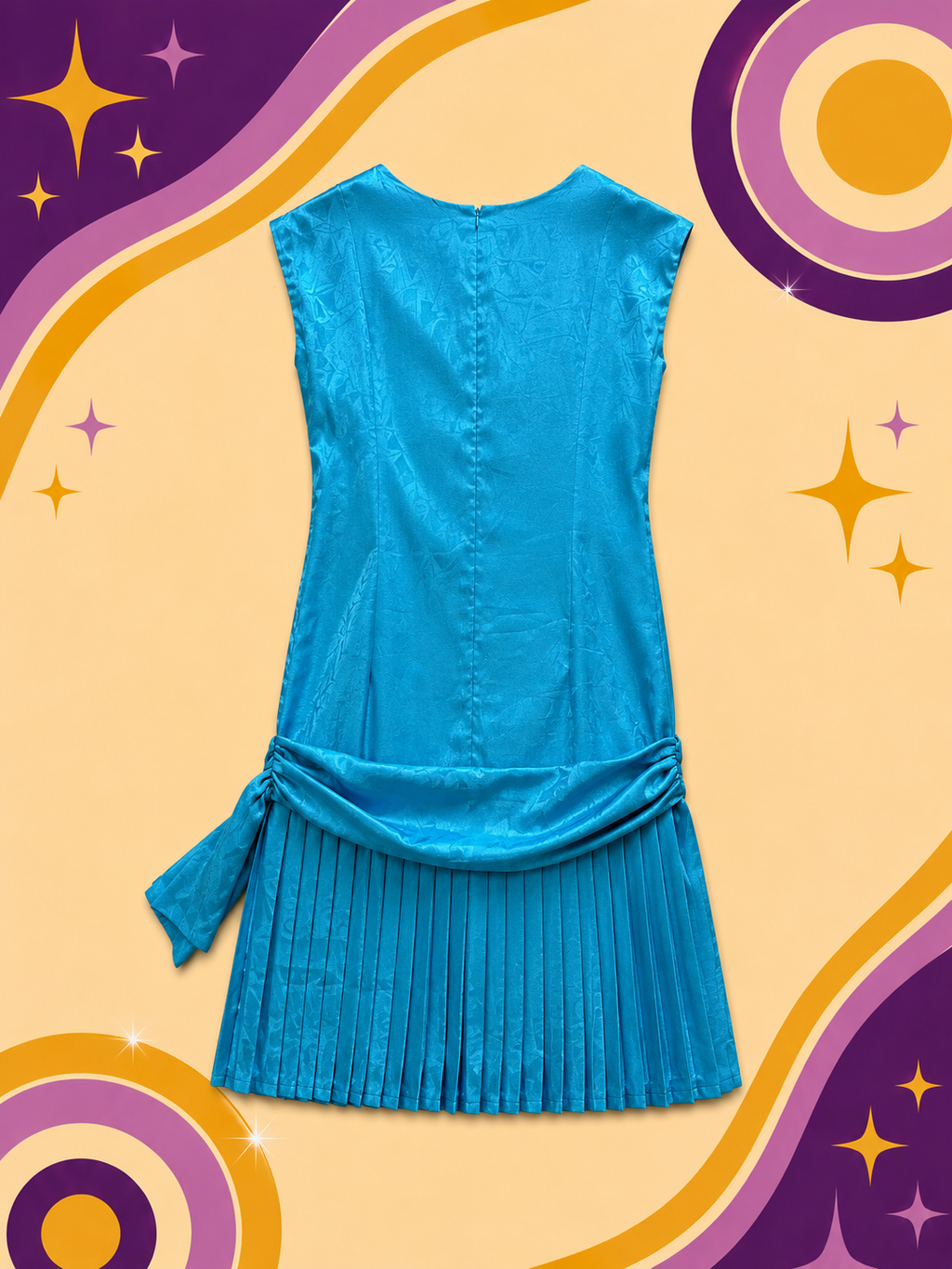 1980's Original Vintage Drop Waist Blue Dress