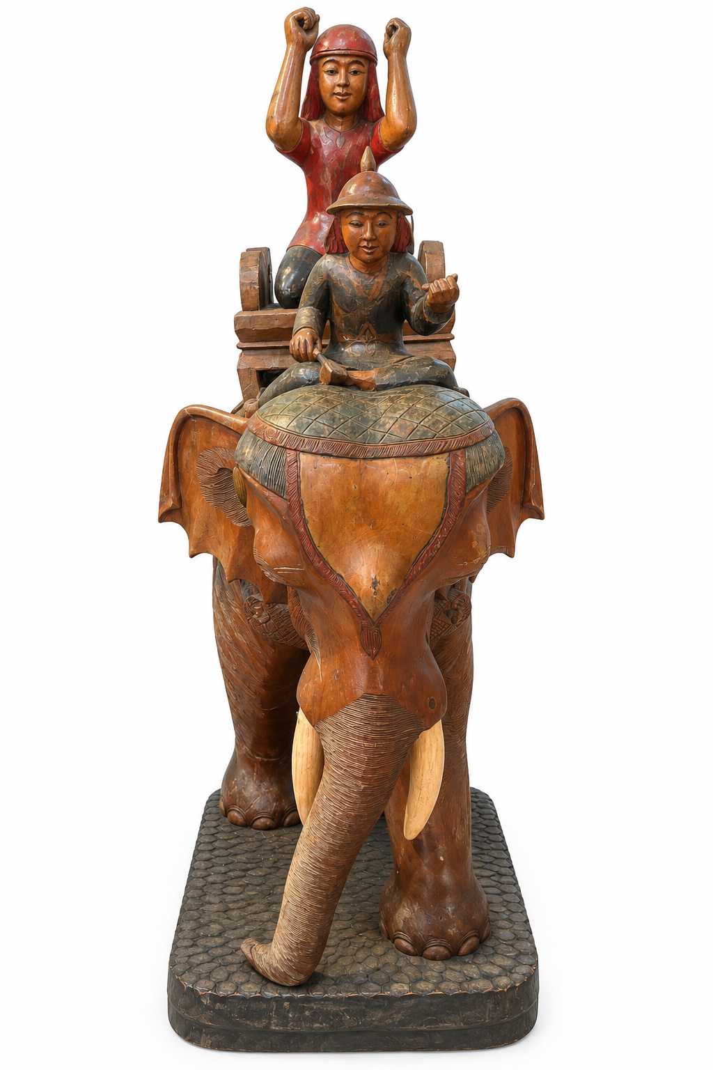Large Vintage Hand Carved Wooden South East Asia Elephant Sculpture