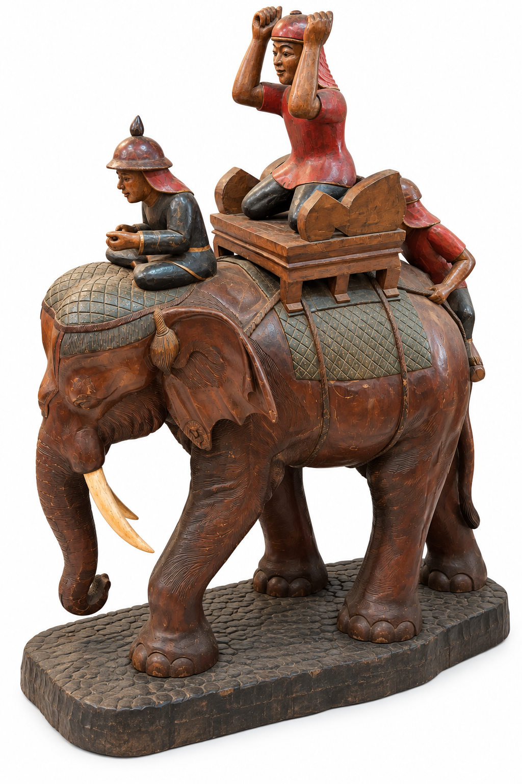Large Vintage Hand Carved Wooden South East Asia Elephant Sculpture