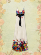 Vintage 1990's Pleated Floral Trim Dress