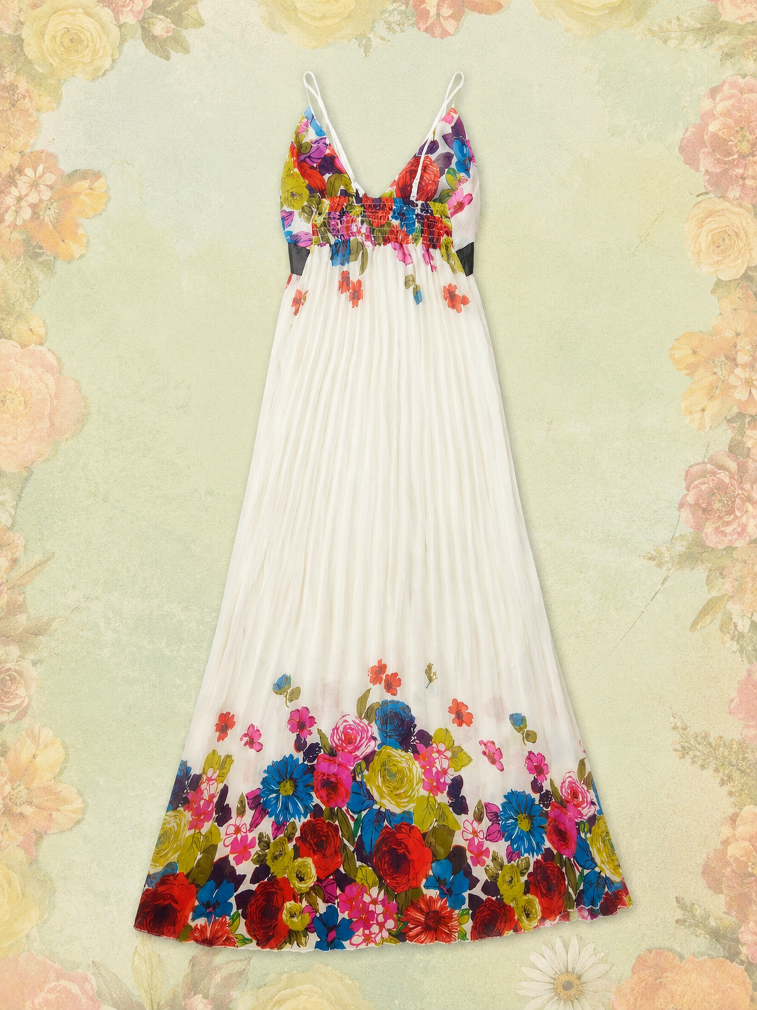Vintage 1990's Pleated Floral Trim Dress