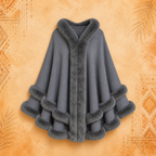 Faux Fur Double Layer Grey Poncho