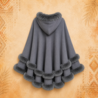 Faux Fur Double Layer Grey Poncho