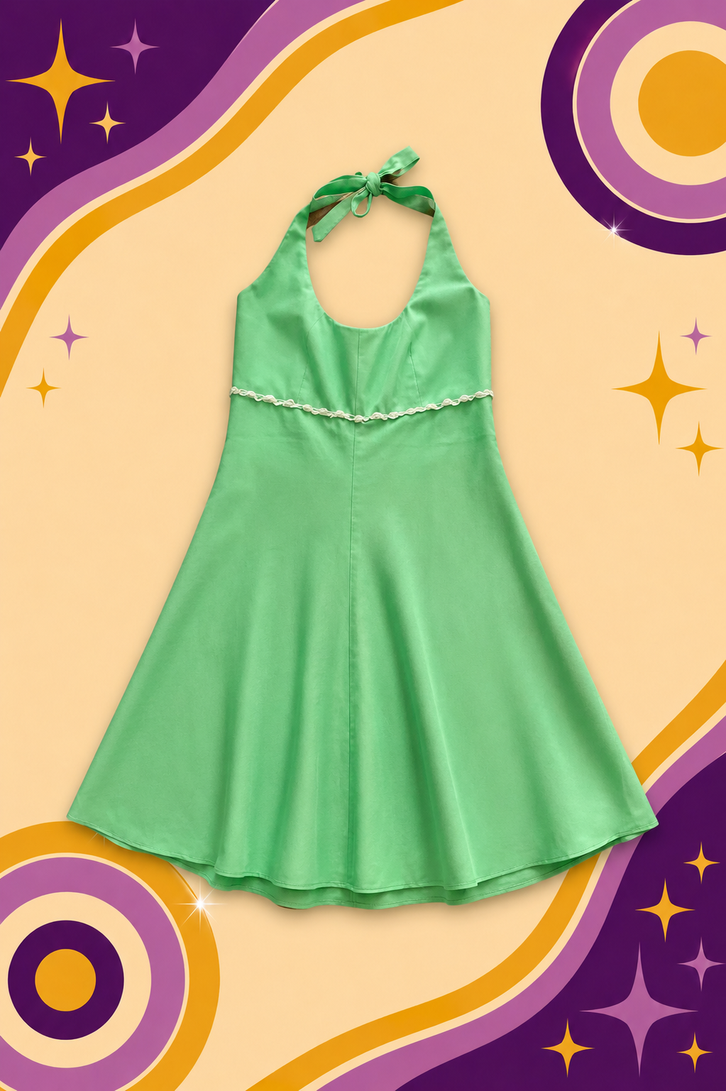 1950's/60's Original Vintage Handmade Green Halter Dress
