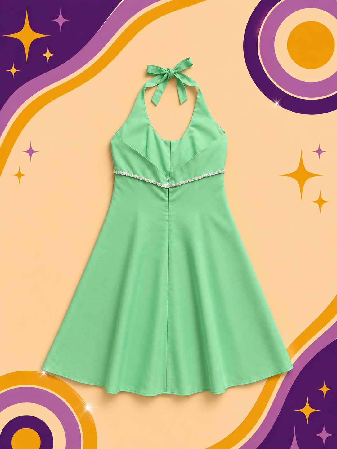 1950's/60's Original Vintage Handmade Green Halter Dress