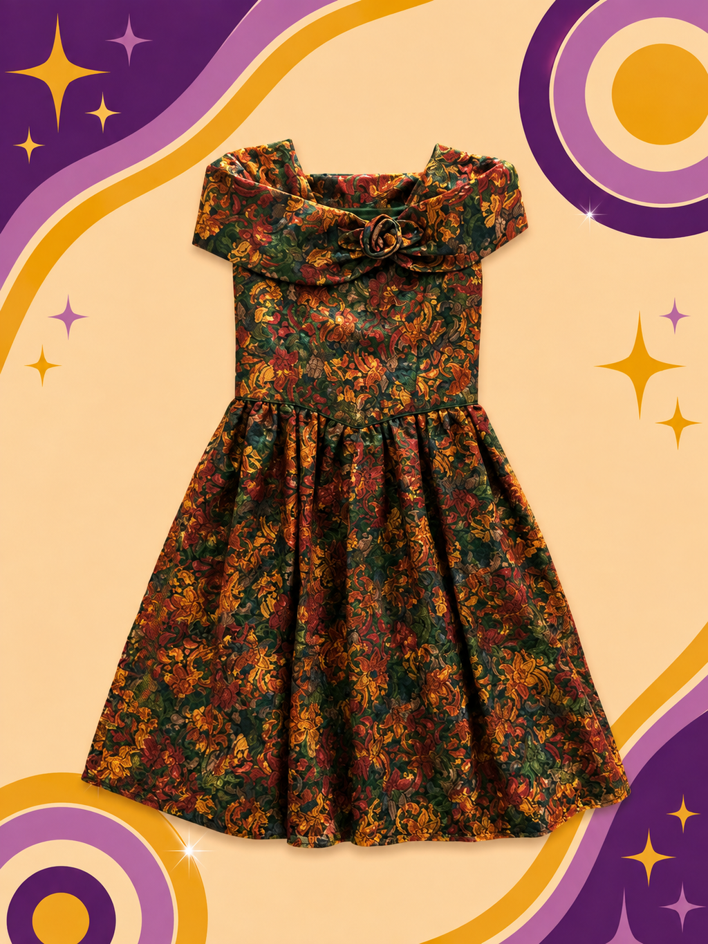 1950's Handmade Original Vintage Brown/Green Dress