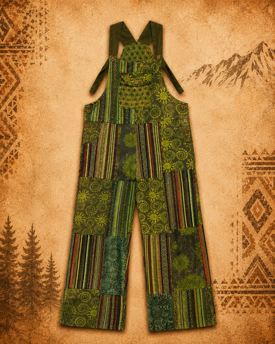 3rd eye Patchwork 100% Cotton Green Overalls
