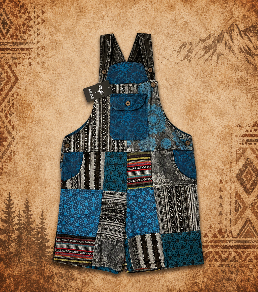 3rd Eye Patchwork 100% Cotton Blue Overalls (Short)