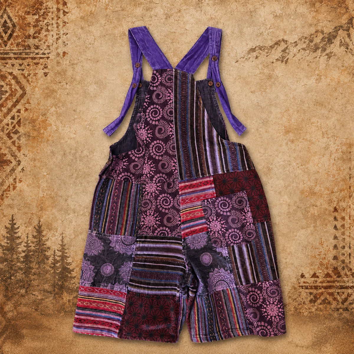 3rd Eye Patchwork 100% Cotton Purple Overalls (Short)