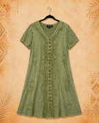 3rd Eye 100% Cotton Green Dress W/Embroidery
