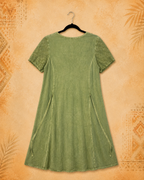 3rd Eye 100% Cotton Green Dress W/Embroidery