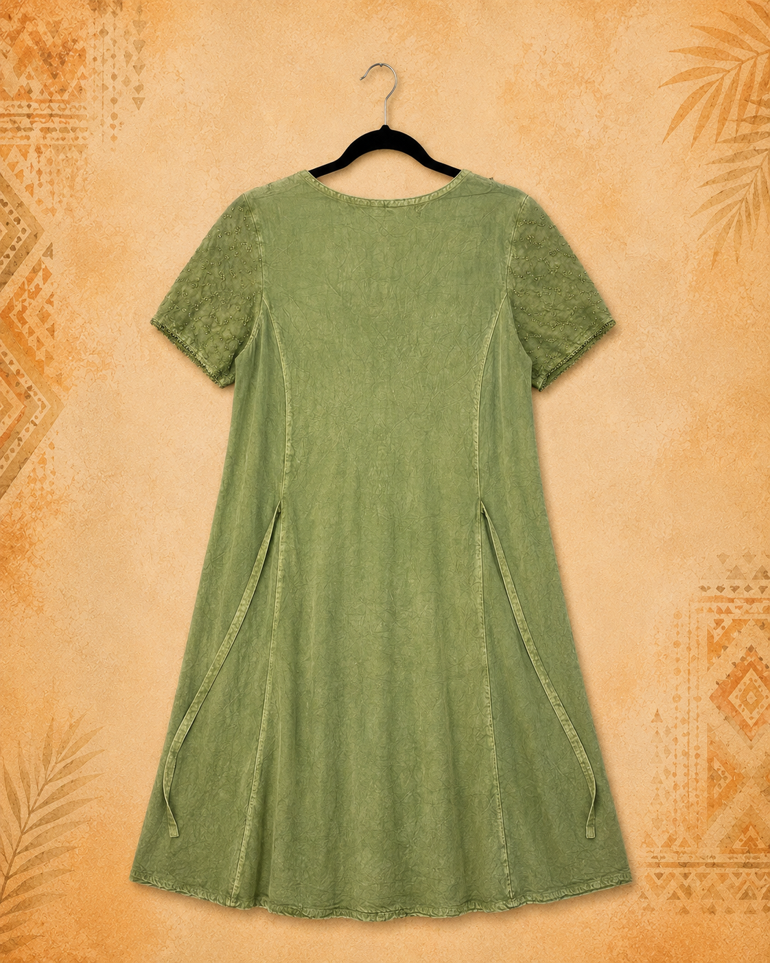 3rd Eye 100% Cotton Green Dress W/Embroidery