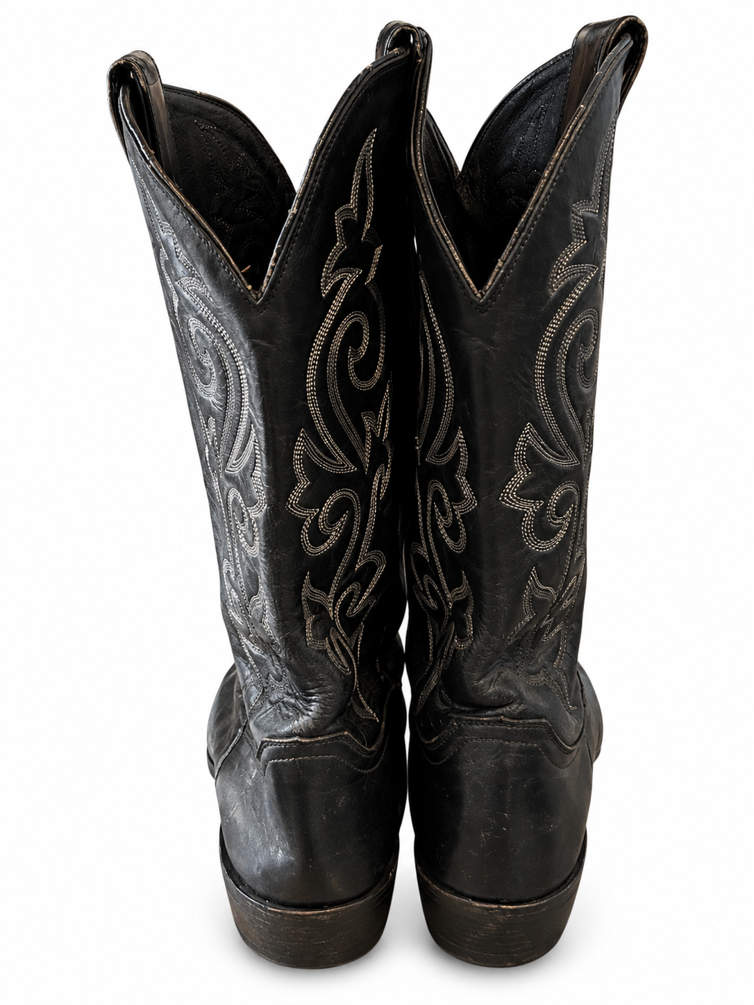 American Vintage Genuine Leather Justin (M11) Black W/White Stitching Cowboy Boots