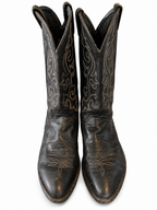 American Vintage Genuine Leather Justin (M11) Black W/White Stitching Cowboy Boots