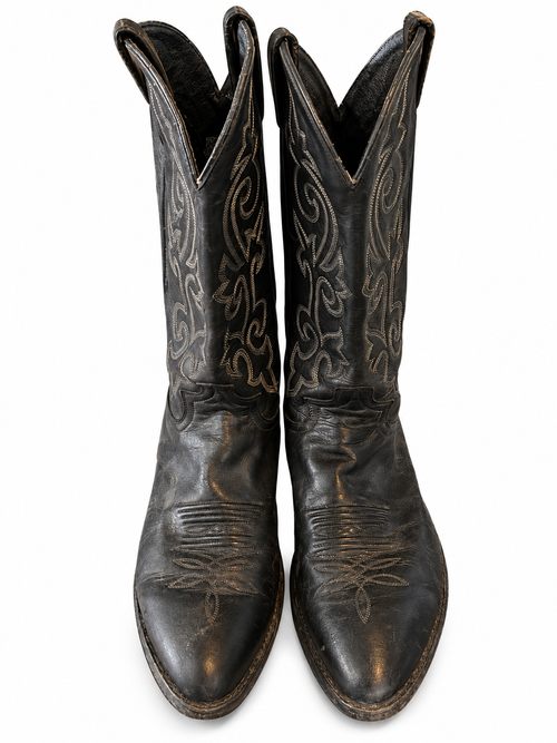 American Vintage Genuine Leather Justin (M11) Black W/White Stitching Cowboy Boots