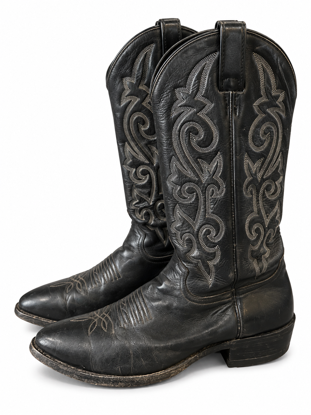 American Vintage Genuine Leather Justin (M11) Black W/White Stitching Cowboy Boots