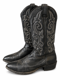 American Vintage Genuine Leather Justin (M11) Black W/White Stitching Cowboy Boots