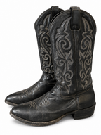 American Vintage Genuine Leather Justin (M11) Black W/White Stitching Cowboy Boots