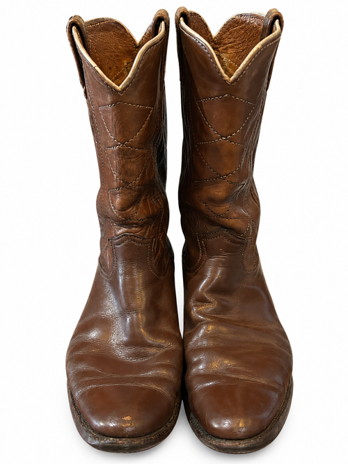 American Vintage Genuine Leather Justin (M8.5/W10.5) Chocolate Brown Cowboy Boots