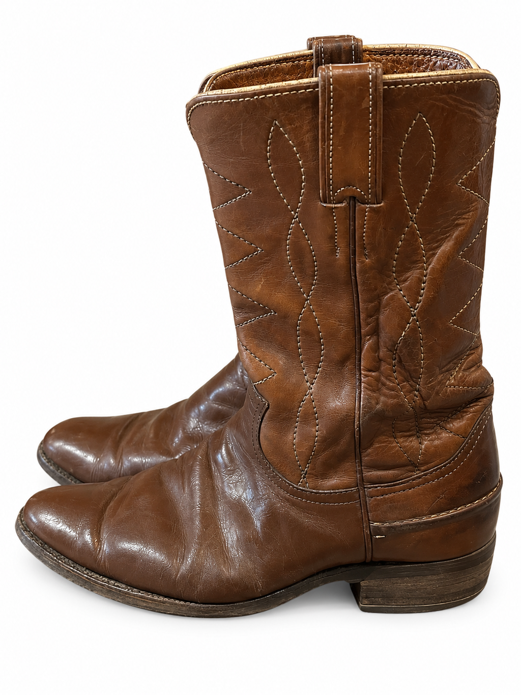 American Vintage Genuine Leather Justin (M8.5/W10.5) Chocolate Brown Cowboy Boots