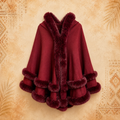 Faux Fur Double Layer Maroon Poncho